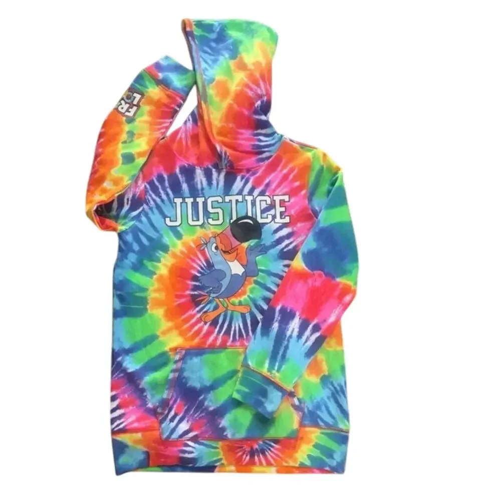Justice Fruit Loops Rainbow Tie Dye Hoodie Toucan Sam Fall Pullover Sz L NWT